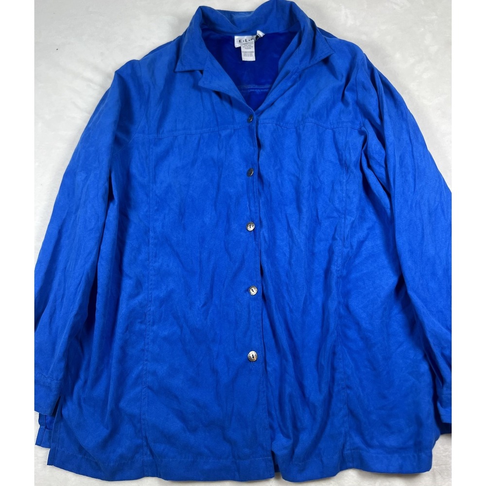 ELCC Jacket Womens 1X Blue Button Front Long‎ Sleeve Tunic Plus Size Top